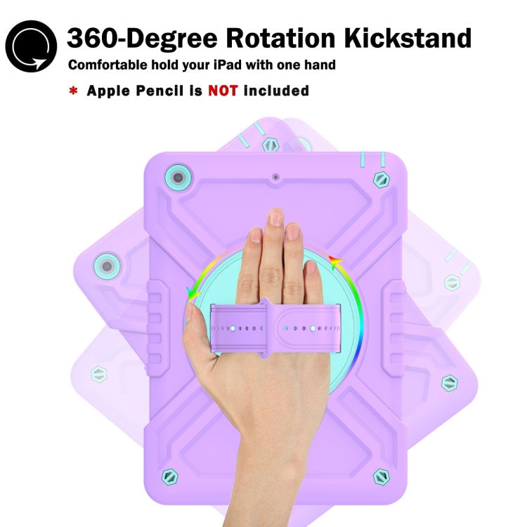 For iPad Air / Air 2 / 9.7 2018 / 2017 X Rotation PC Hybrid Silicone Tablet Case with Strap(Purple Cyan) by bashfashion