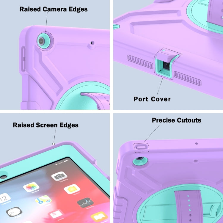 For iPad Air / Air 2 / 9.7 2018 / 2017 X Rotation PC Hybrid Silicone Tablet Case with Strap(Purple Cyan) by bashfashion