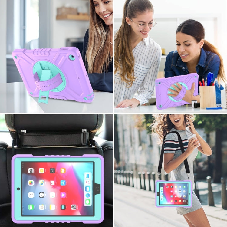 For iPad Air / Air 2 / 9.7 2018 / 2017 X Rotation PC Hybrid Silicone Tablet Case with Strap(Purple Cyan) by bashfashion