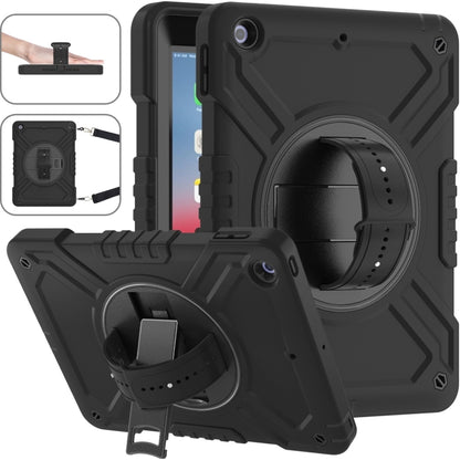 For iPad Air / Air 2 / 9.7 2018 / 2017 X Rotation PC Hybrid Silicone Tablet Case with Strap(Full Black) by bashfashion
