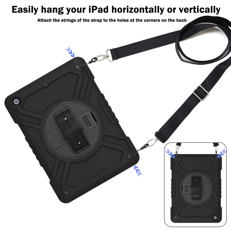For iPad Air / Air 2 / 9.7 2018 / 2017 X Rotation PC Hybrid Silicone Tablet Case with Strap(Full Black) by bashfashion