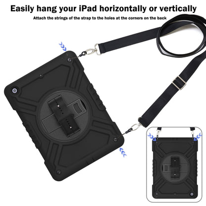 For iPad Air / Air 2 / 9.7 2018 / 2017 X Rotation PC Hybrid Silicone Tablet Case with Strap(Full Black) by bashfashion