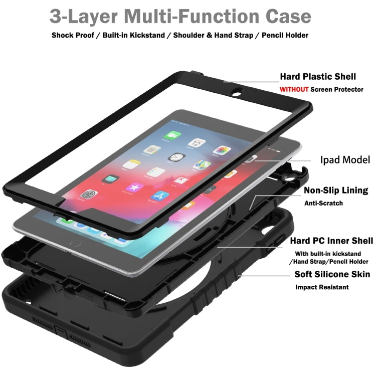 For iPad Air / Air 2 / 9.7 2018 / 2017 X Rotation PC Hybrid Silicone Tablet Case with Strap(Full Black) by bashfashion