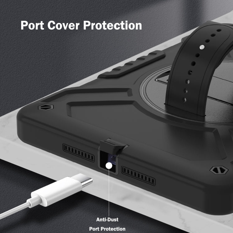 For iPad Air / Air 2 / 9.7 2018 / 2017 X Rotation PC Hybrid Silicone Tablet Case with Strap(Full Black) by bashfashion