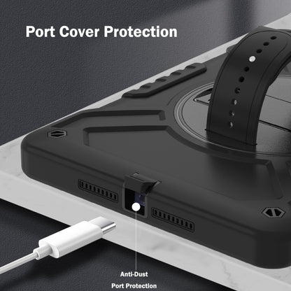 For iPad Air / Air 2 / 9.7 2018 / 2017 X Rotation PC Hybrid Silicone Tablet Case with Strap(Full Black) by bashfashion