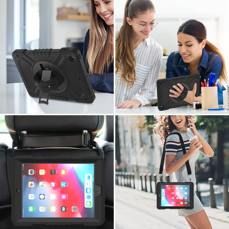 For iPad Air / Air 2 / 9.7 2018 / 2017 X Rotation PC Hybrid Silicone Tablet Case with Strap(Full Black) by bashfashion