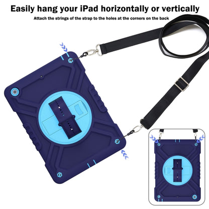 For iPad Air / Air 2 / 9.7 2018 / 2017 X Rotation PC Hybrid Silicone Tablet Case with Strap(Navy Sky Blue) by bashfashion