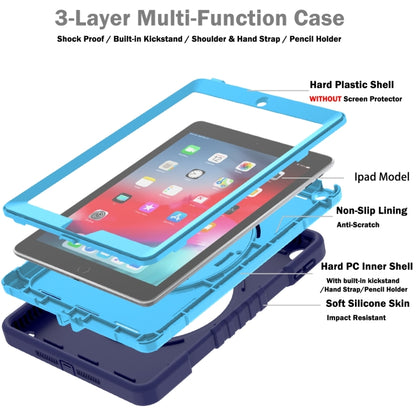For iPad Air / Air 2 / 9.7 2018 / 2017 X Rotation PC Hybrid Silicone Tablet Case with Strap(Navy Sky Blue) by bashfashion