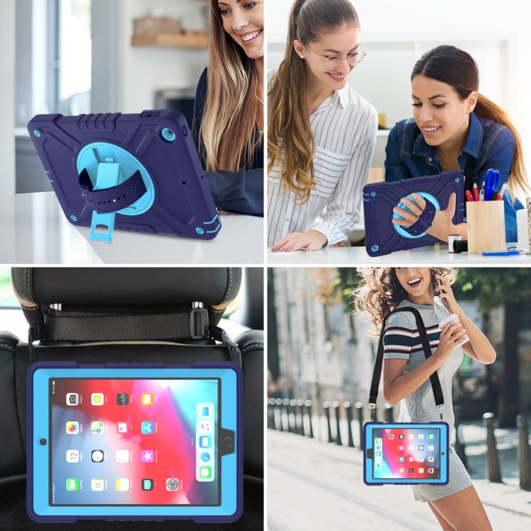 For iPad Air / Air 2 / 9.7 2018 / 2017 X Rotation PC Hybrid Silicone Tablet Case with Strap(Navy Sky Blue) by bashfashion