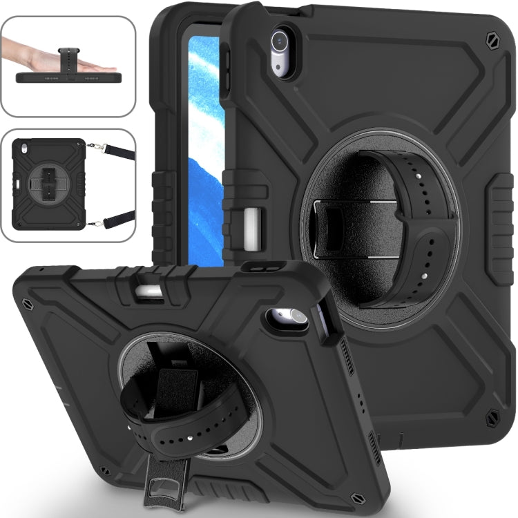 For iPad Air 11 2025 / 2024 X Rotation PC Hybrid Silicone Tablet Case with Strap(Full Black) by bashfashion