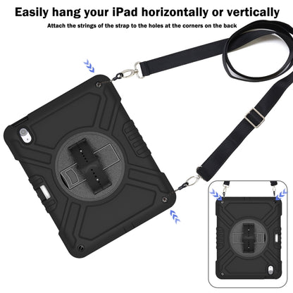 For iPad Air 11 2025 / 2024 X Rotation PC Hybrid Silicone Tablet Case with Strap(Full Black) by bashfashion