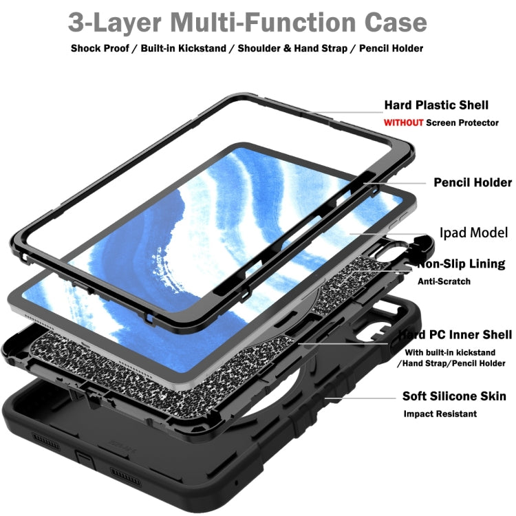 For iPad Air 11 2025 / 2024 X Rotation PC Hybrid Silicone Tablet Case with Strap(Full Black) by bashfashion