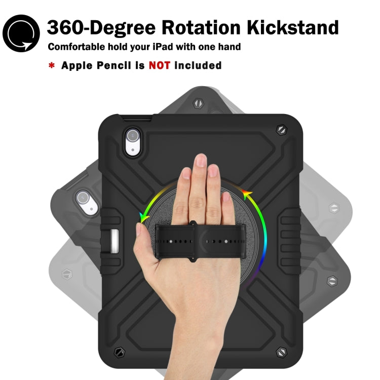 For iPad Air 11 2025 / 2024 X Rotation PC Hybrid Silicone Tablet Case with Strap(Full Black) by bashfashion