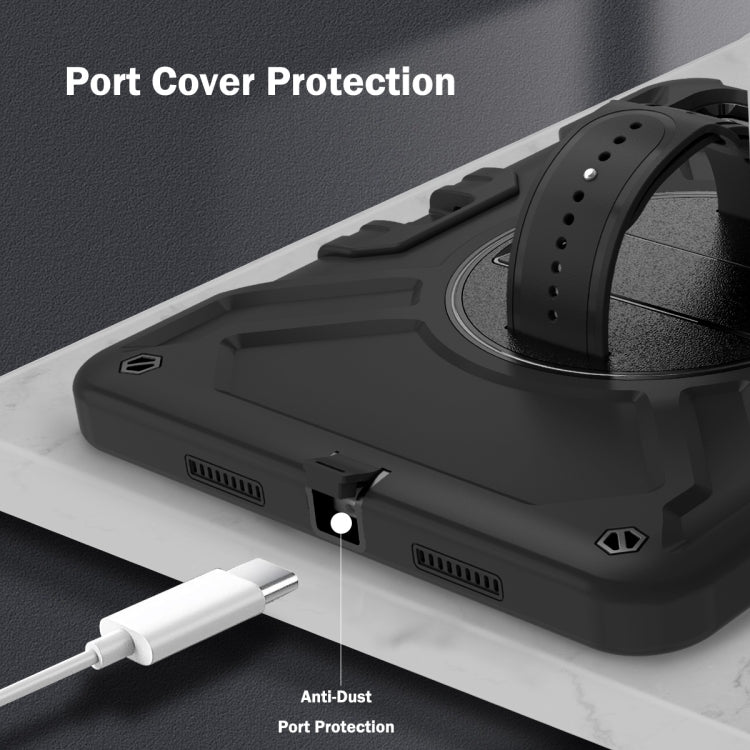 For iPad Air 11 2025 / 2024 X Rotation PC Hybrid Silicone Tablet Case with Strap(Full Black) by bashfashion