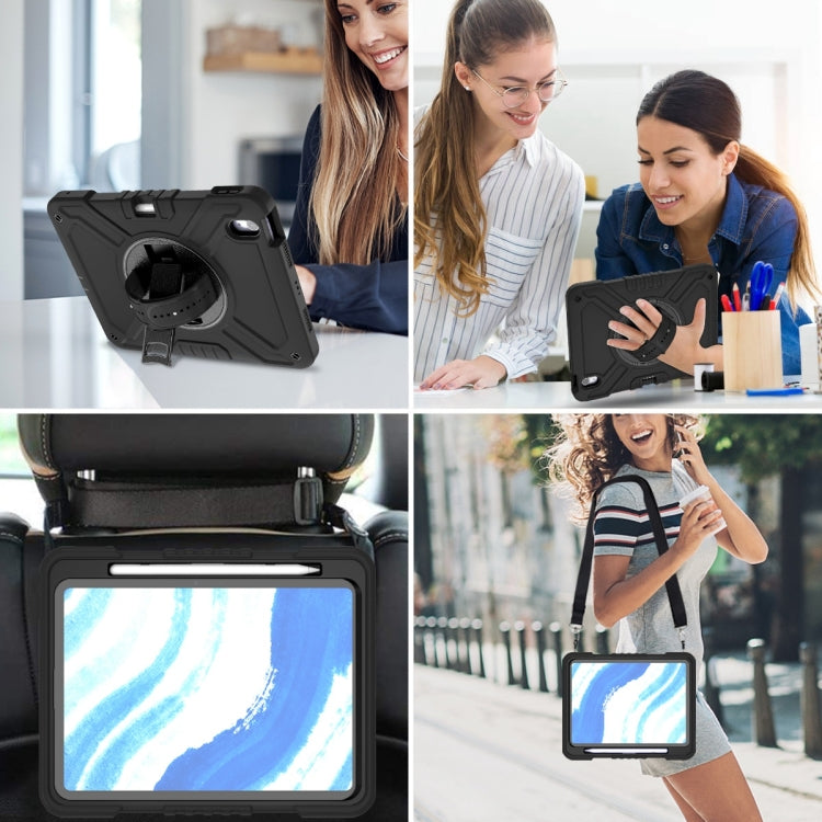 For iPad Air 11 2025 / 2024 X Rotation PC Hybrid Silicone Tablet Case with Strap(Full Black) by bashfashion