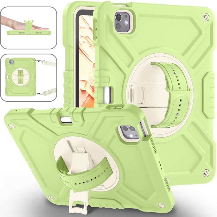 For iPad Pro 11 2025 / 2024 X Rotation PC Hybrid Silicone Tablet Case with Strap(Yellow Green White) by bashfashion