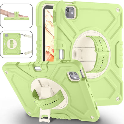 For iPad Pro 11 2025 / 2024 X Rotation PC Hybrid Silicone Tablet Case with Strap(Yellow Green White) by bashfashion