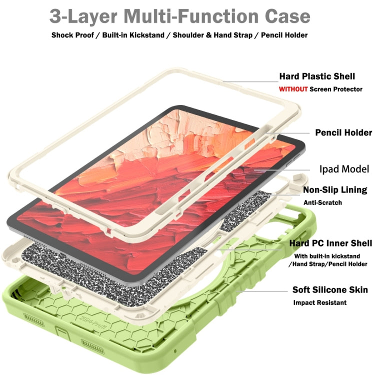 For iPad Pro 11 2025 / 2024 X Rotation PC Hybrid Silicone Tablet Case with Strap(Yellow Green White) by bashfashion