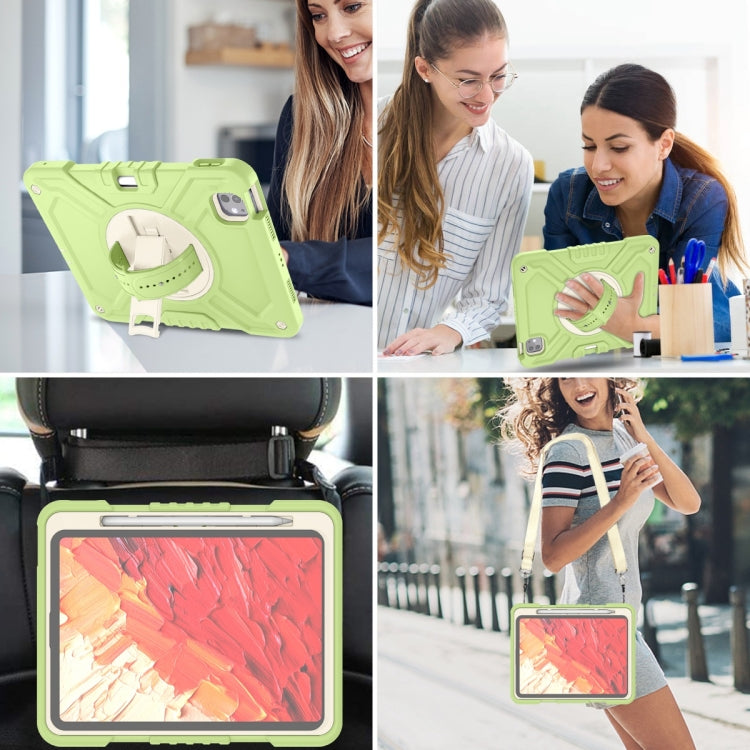 For iPad Pro 11 2025 / 2024 X Rotation PC Hybrid Silicone Tablet Case with Strap(Yellow Green White) by bashfashion