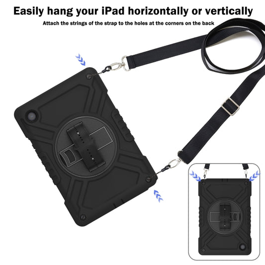 For Samsung Galaxy Tab A8 X200 X Rotation PC Hybrid Silicone Tablet Case with Strap(Full Black) by bashfashion
