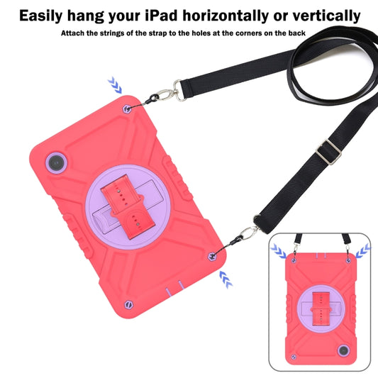 For Samsung Galaxy Tab A11 / A9 X Rotation PC Hybrid Silicone Tablet Case with Strap(Red Purple) by bashfashion