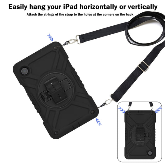 For Samsung Galaxy Tab A11 / A9 X Rotation PC Hybrid Silicone Tablet Case with Strap(Full Black) by bashfashion