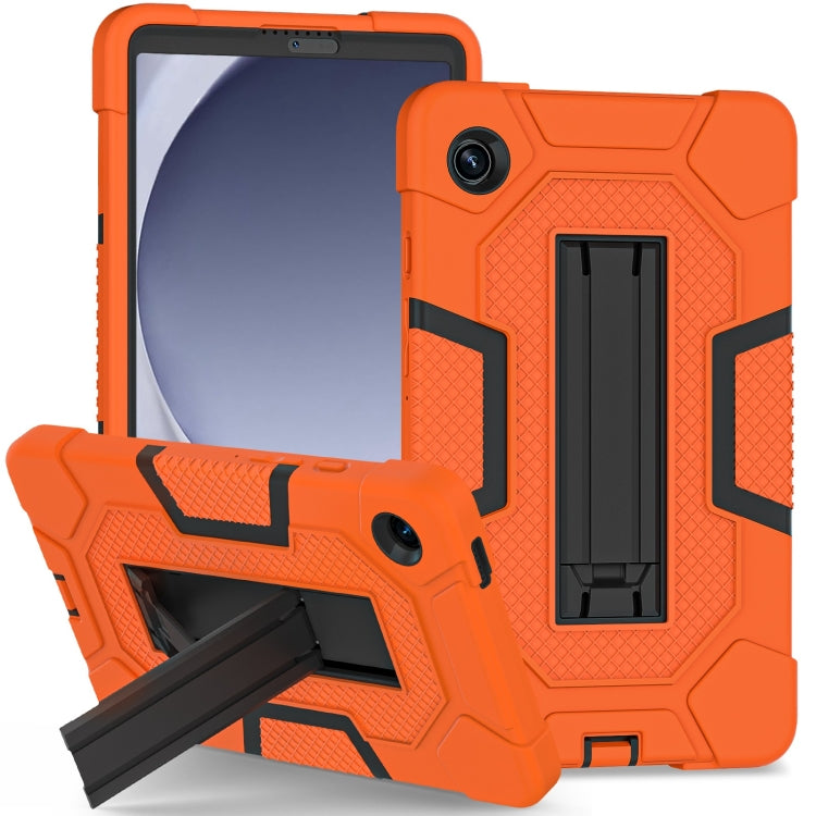 For Samsung Galaxy Tab A9 Contrast Color Robot Silicone Hybrid PC Tablet Case with Holder(Orange Black) by bashfashion
