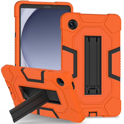 For Samsung Galaxy Tab A9 Contrast Color Robot Silicone Hybrid PC Tablet Case with Holder(Orange Black) by bashfashion