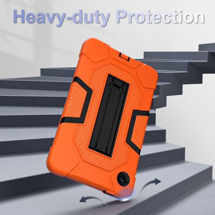 For Samsung Galaxy Tab A9 Contrast Color Robot Silicone Hybrid PC Tablet Case with Holder(Orange Black) by bashfashion