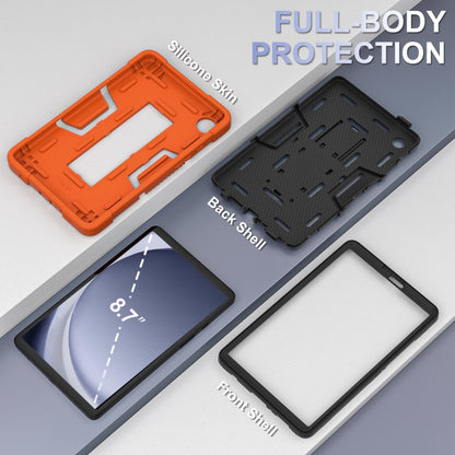 For Samsung Galaxy Tab A9 Contrast Color Robot Silicone Hybrid PC Tablet Case with Holder(Orange Black) by bashfashion