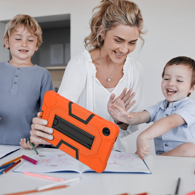 For Samsung Galaxy Tab A9 Contrast Color Robot Silicone Hybrid PC Tablet Case with Holder(Orange Black) by bashfashion