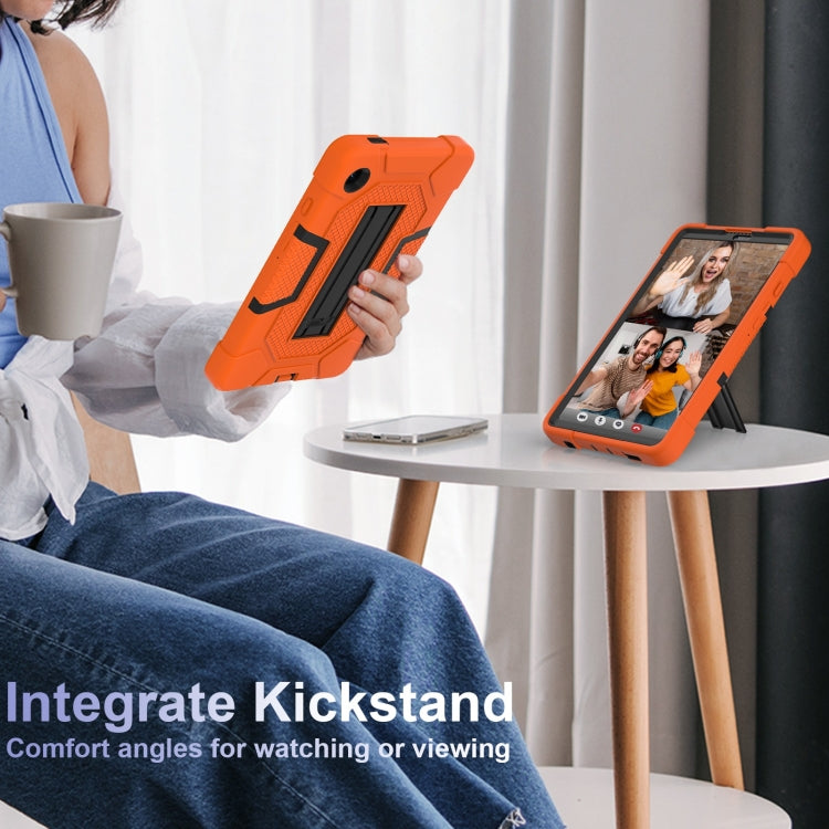 For Samsung Galaxy Tab A9 Contrast Color Robot Silicone Hybrid PC Tablet Case with Holder(Orange Black) by bashfashion