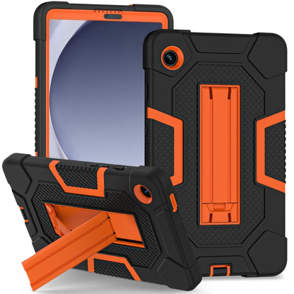 For Samsung Galaxy Tab A9 Contrast Color Robot Silicone Hybrid PC Tablet Case with Holder(Black Orange) by bashfashion