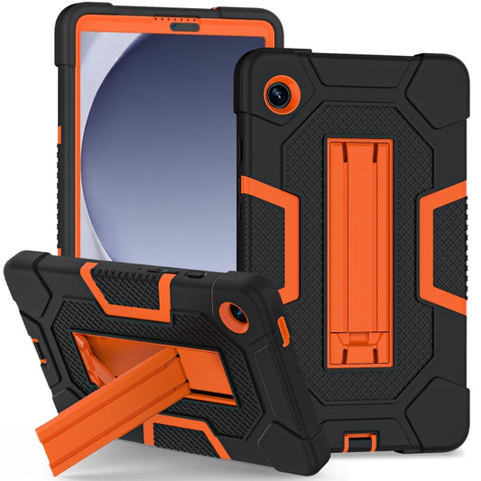 For Samsung Galaxy Tab A9 Contrast Color Robot Silicone Hybrid PC Tablet Case with Holder(Black Orange) by bashfashion