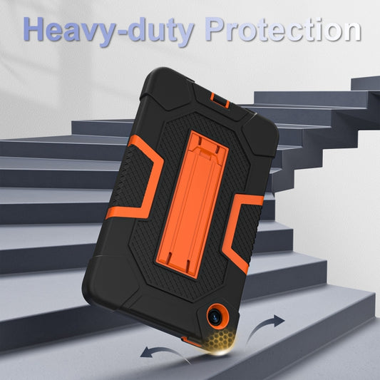 For Samsung Galaxy Tab A9 Contrast Color Robot Silicone Hybrid PC Tablet Case with Holder(Black Orange) by bashfashion