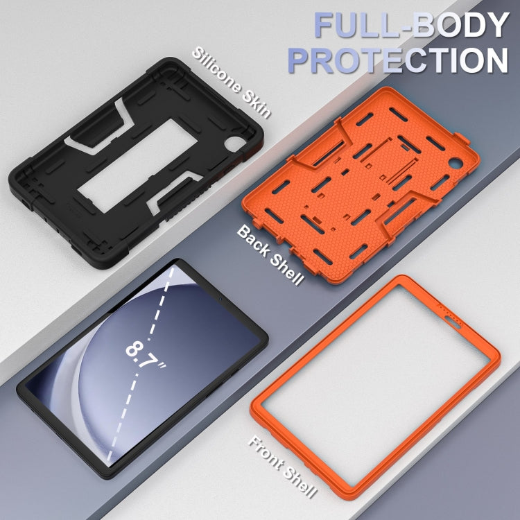 For Samsung Galaxy Tab A9 Contrast Color Robot Silicone Hybrid PC Tablet Case with Holder(Black Orange) by bashfashion
