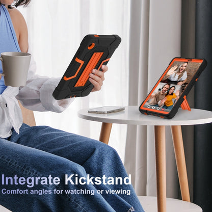 For Samsung Galaxy Tab A9 Contrast Color Robot Silicone Hybrid PC Tablet Case with Holder(Black Orange) by bashfashion