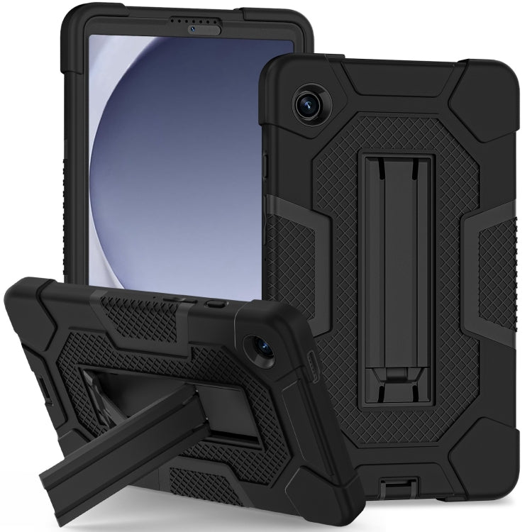 For Samsung Galaxy Tab A9 Contrast Color Robot Silicone Hybrid PC Tablet Case with Holder(Black) by bashfashion