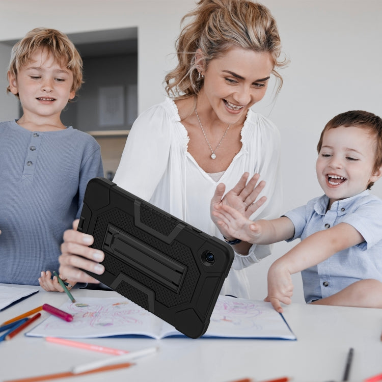 For Samsung Galaxy Tab A9 Contrast Color Robot Silicone Hybrid PC Tablet Case with Holder(Black) by bashfashion