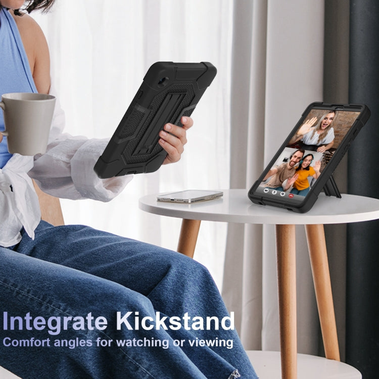 For Samsung Galaxy Tab A9 Contrast Color Robot Silicone Hybrid PC Tablet Case with Holder(Black) by bashfashion