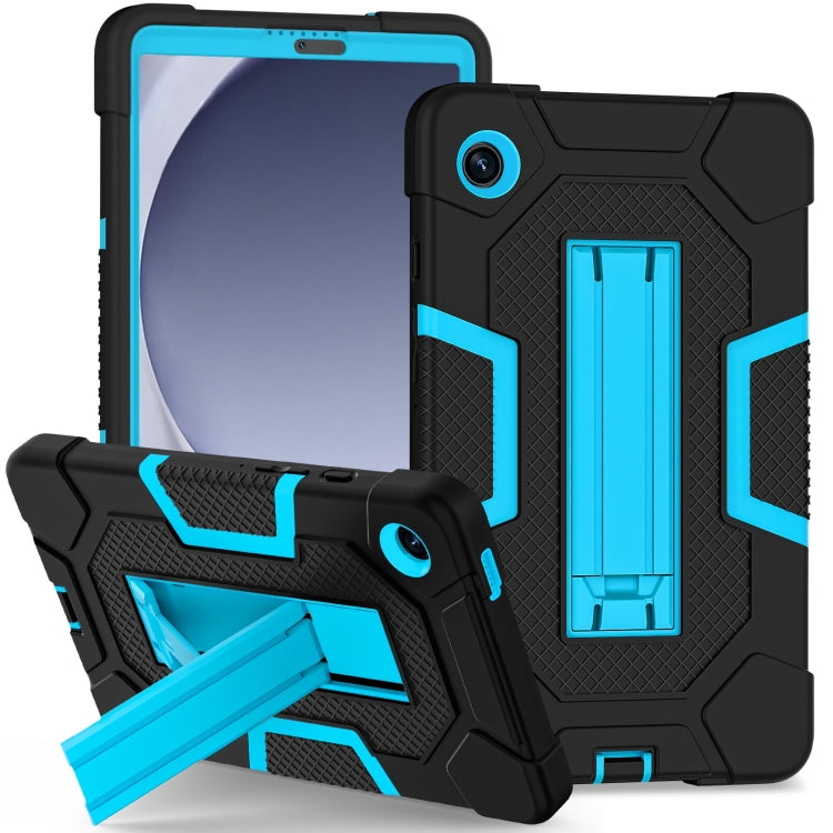 For Samsung Galaxy Tab A9 Contrast Color Robot Silicone Hybrid PC Tablet Case with Holder(Black Blue) by bashfashion