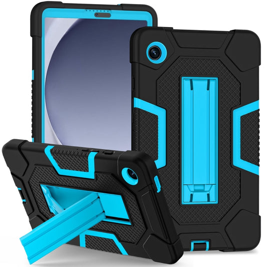 For Samsung Galaxy Tab A9 Contrast Color Robot Silicone Hybrid PC Tablet Case with Holder(Black Blue) by bashfashion