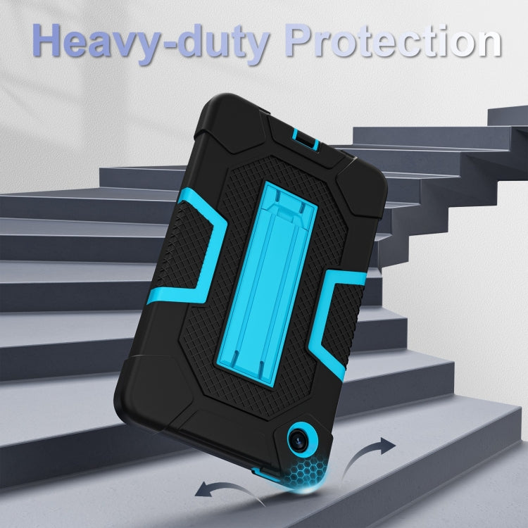 For Samsung Galaxy Tab A9 Contrast Color Robot Silicone Hybrid PC Tablet Case with Holder(Black Blue) by bashfashion