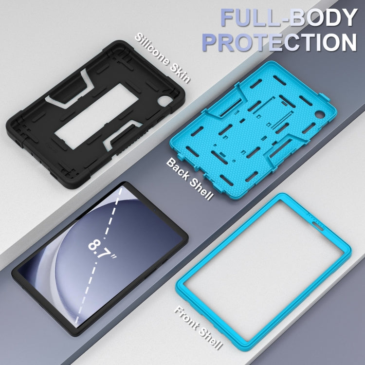 For Samsung Galaxy Tab A9 Contrast Color Robot Silicone Hybrid PC Tablet Case with Holder(Black Blue) by bashfashion