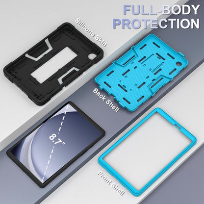 For Samsung Galaxy Tab A9 Contrast Color Robot Silicone Hybrid PC Tablet Case with Holder(Black Blue) by bashfashion
