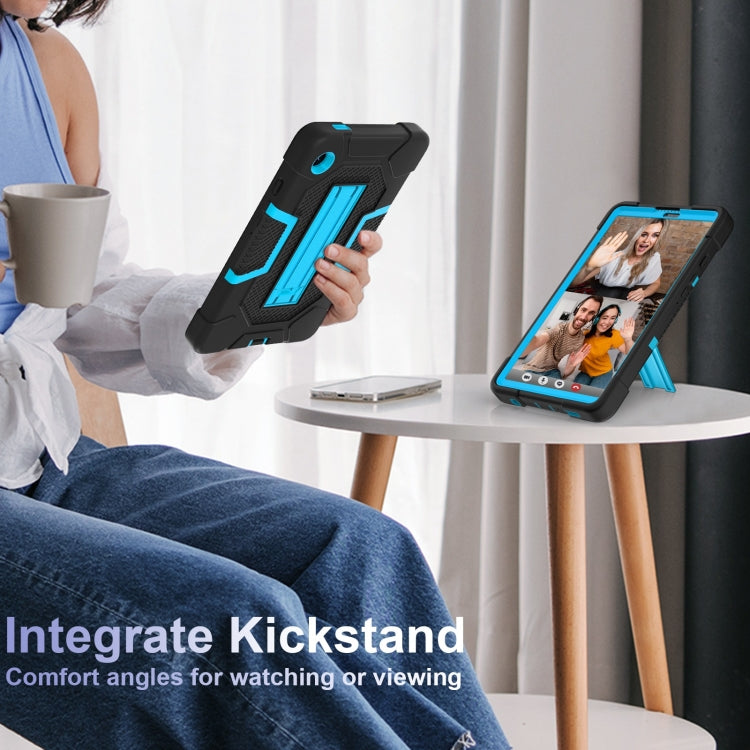 For Samsung Galaxy Tab A9 Contrast Color Robot Silicone Hybrid PC Tablet Case with Holder(Black Blue) by bashfashion