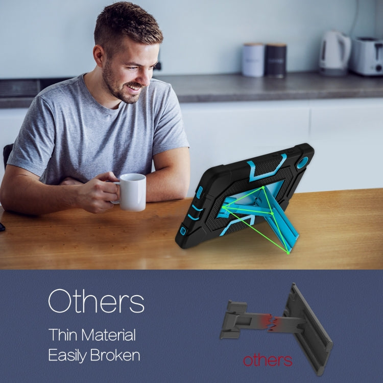 For Samsung Galaxy Tab A9 Contrast Color Robot Silicone Hybrid PC Tablet Case with Holder(Black Blue) by bashfashion