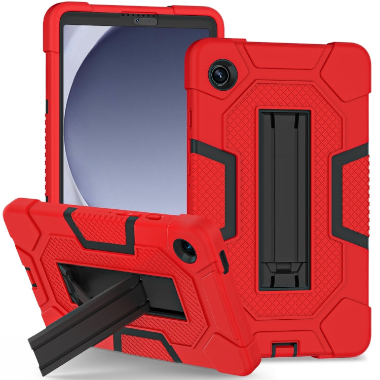 For Samsung Galaxy Tab A9 Contrast Color Robot Silicone Hybrid PC Tablet Case with Holder(Red Black) by bashfashion