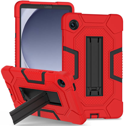 For Samsung Galaxy Tab A9 Contrast Color Robot Silicone Hybrid PC Tablet Case with Holder(Red Black) by bashfashion