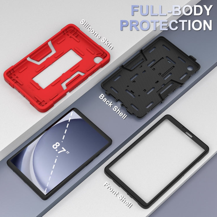 For Samsung Galaxy Tab A9 Contrast Color Robot Silicone Hybrid PC Tablet Case with Holder(Red Black) by bashfashion